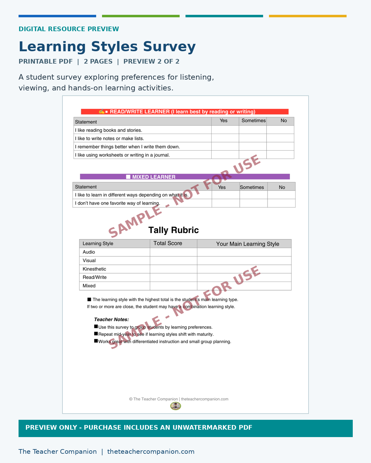 STUDENT LEARNING STYLES SURVEY
