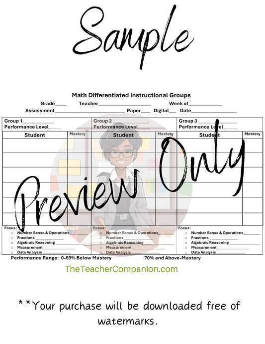 Math Differentiated Instructional Grouping Chart