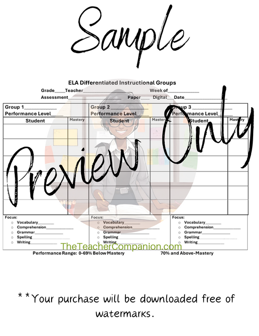 ELA Differentiated Instructional Grouping Charts