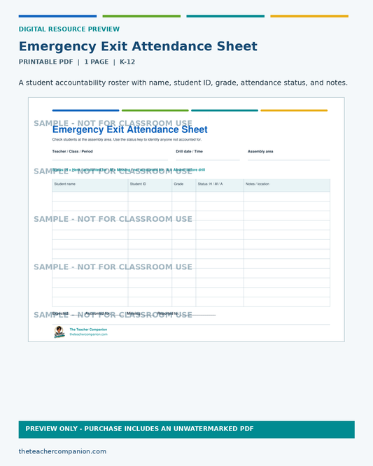 EMERGENCY EXIT ATTENDANCE SHEET
