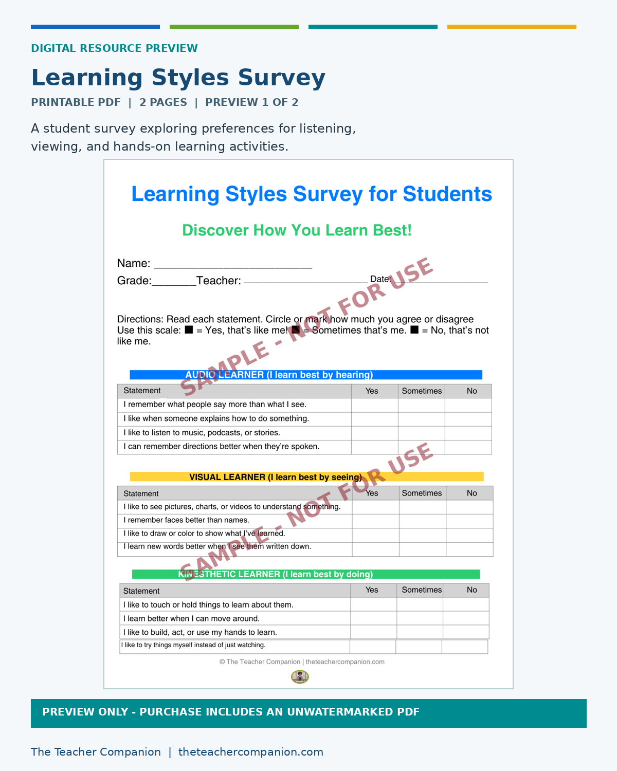 STUDENT LEARNING STYLES SURVEY