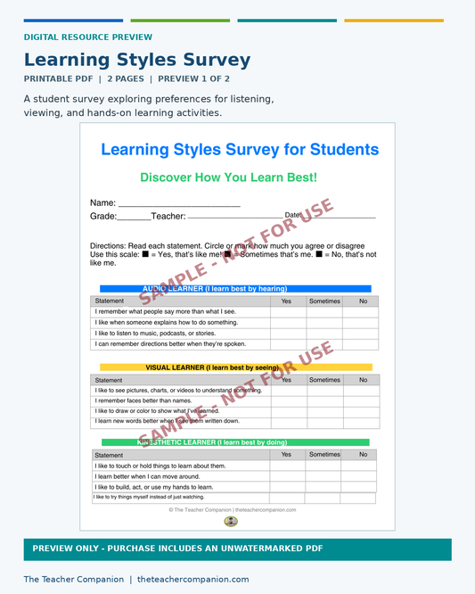 STUDENT LEARNING STYLES SURVEY