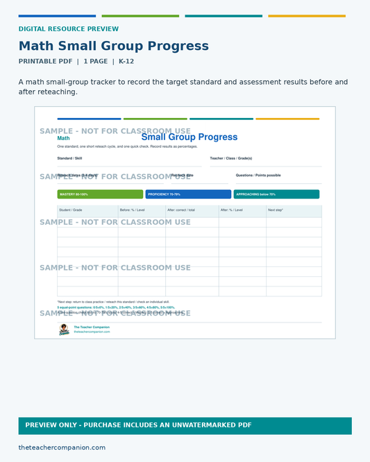 MATH SMALL GROUP PROGRESS